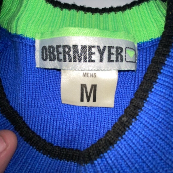 Vintage Obermyer Crew neck blue lime green sweater - Picture 8 of 8